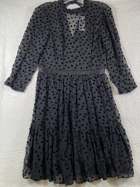 NWT Rebecca Taylor Velvet Dot Jacquard Dress Black Size 6